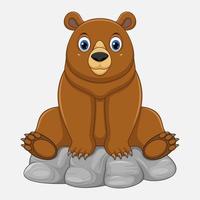 Cute baby bear cartoon sitting on rock vector