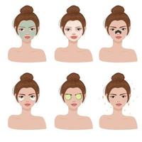 beautiful woman spa face collection vector