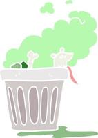 flat color illustration cartoon smelly garbage can vector