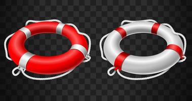 Life buoy icon red and white on black background vector