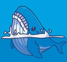 cute blue whale open mouth eat. isolated cartoon animal illustration. Flat Style Sticker Icon Design Premium Logo vector. Mascot Character vector