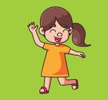 greeting girl children. Isolated cartoon person illustration. Flat Style Sticker element vector