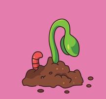 earthworm with vegetable cartoon vector