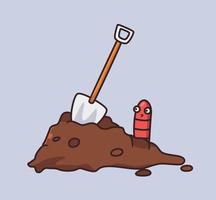 Earthworm and shovel cartoon illustration vector
