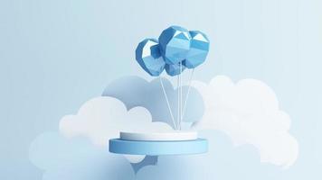 air balloon paper art style and product stand with blue pastel sky background 3d rendering video