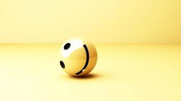 un emoji de cara sonriente con una sonrisa en el fondo negro - emoticono que muestra un verdadero sentido de felicidad con una forma geométrica amarilla de representación 3d video