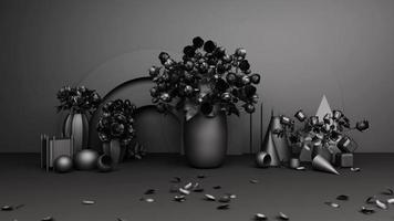 Red roses in a vase With a geometric background in black tones 3d rendering video