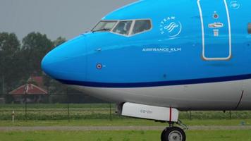 AMSTERDAM, THE NETHERLANDS JULY 25, 2017 - KLM Boeing 787 Dreamliner PH BGD taxiing before departure at runway 36L Polderbaan. Shiphol Airport, Amsterdam, Holland video