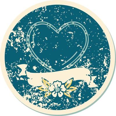 iconic distressed sticker tattoo style image of a heart and banner
