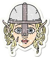 grunge sticker of a elf fighter character face vector