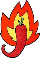 grunge textured illustration cartoon red hot chili vector