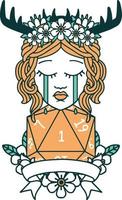 Retro Tattoo Style crying human druid with natural one roll vector