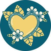 iconic tattoo style image of a botanical heart vector