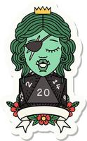 sticker of a half orc rogue character with natural twenty dice roll vector