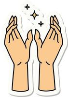 sticker of tattoo in traditional style of mystic hands vector