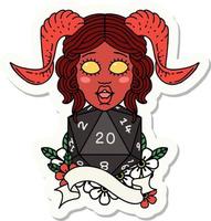 sticker of a tiefling with natural twenty dice roll vector