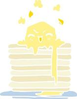 flat color illustration cartoon butter melting on pancakes vector