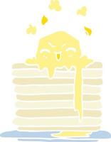 flat color illustration cartoon butter melting on pancakes vector