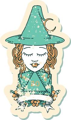 Retro Tattoo Style human witch with natural twenty dice roll
