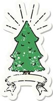 worn old sticker of a tattoo style pine tree vector