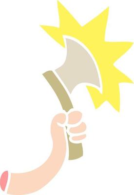 flat color illustration cartoon arm with axe