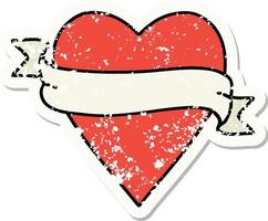 distressed sticker tattoo in traditional style of a heart and banner vector