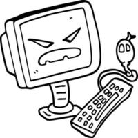 black and white cartoon evil computer vector