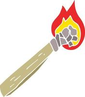 flat color illustration of burning wood torch vector