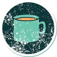 iconic distressed sticker tattoo style image of cup of coffee vector