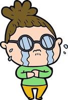 cartoon crying woman wearing spectacles vector