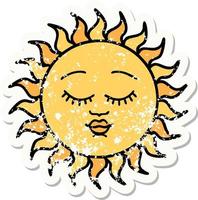 distressed sticker tattoo in traditional style of a sun with face vector