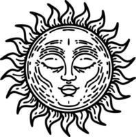 tatuaje en estilo de línea negra de un sol vector