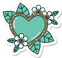 sticker of tattoo in traditional style of a botanical heart vector