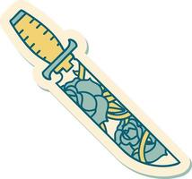 sticker of tattoo in traditional style of a dagger and flowers vector