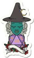 sticker of a half orc mage with natural 20 dice roll vector