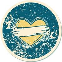 iconic distressed sticker tattoo style image of a heart and banner vector