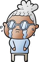 cartoon crying woman wearing spectacles vector