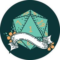 icon of natural one d20 dice roll vector