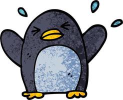 grunge textured illustration cartoon flapping penguin vector