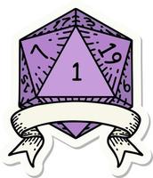 sticker of a natural one d20 dice roll vector