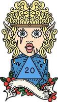 Retro Tattoo Style elf barbarian character with natural twenty dice roll vector