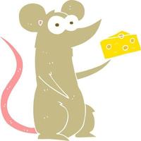 flat color illustration of mouse with cheese vector