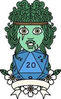 Retro Tattoo Style half orc barbarian character with natural 20 dice roll vector