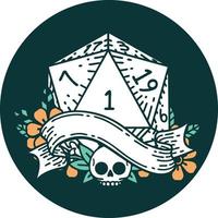 icon of natural one d20 dice roll vector