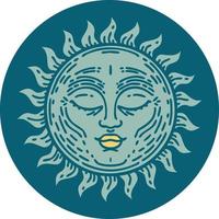 iconic tattoo style image of a sun vector