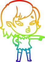 rainbow gradient line drawing cute cartoon vampire girl vector