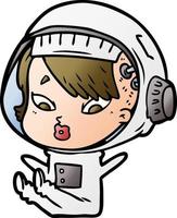 caricatura, astronauta, mujer vector