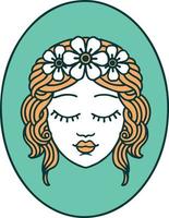 iconic tattoo style image of a maiden with eyes closed vector