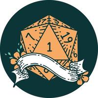 icon of natural one d20 dice roll vector