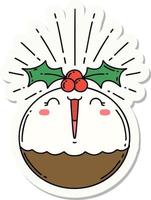 sticker of a tattoo style singing christmas pudding vector